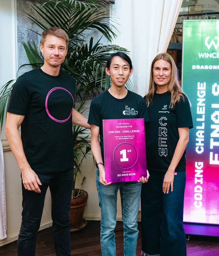 DragonByte coding challenge winners with their prize